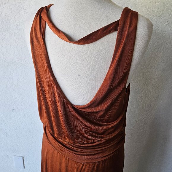 Anthropologie Maeve Enchantment Jumpsuit Rust Orange Cowl Neck Draped Size L - Picture 6 of 7